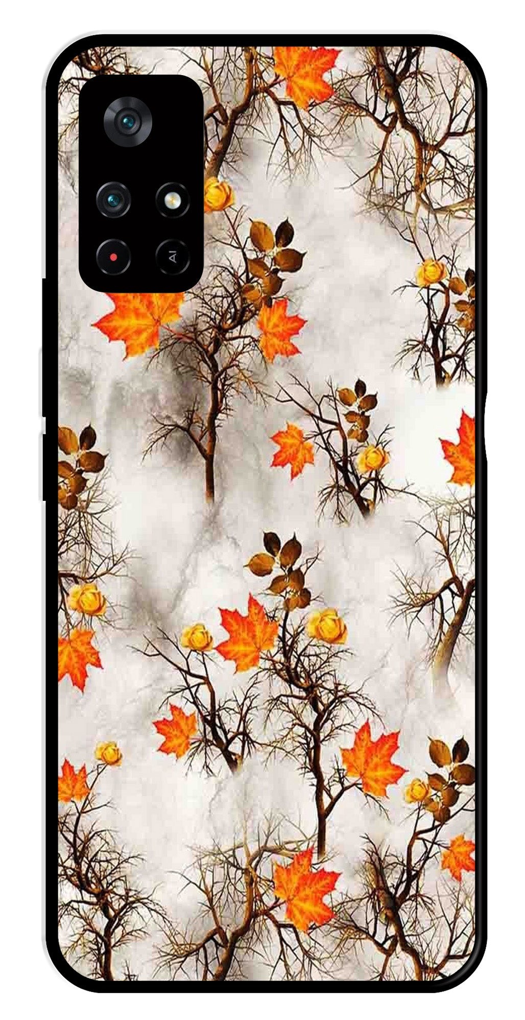 Autumn leaves Metal Mobile Case for Poco M4 Pro 5G (Design No -55)