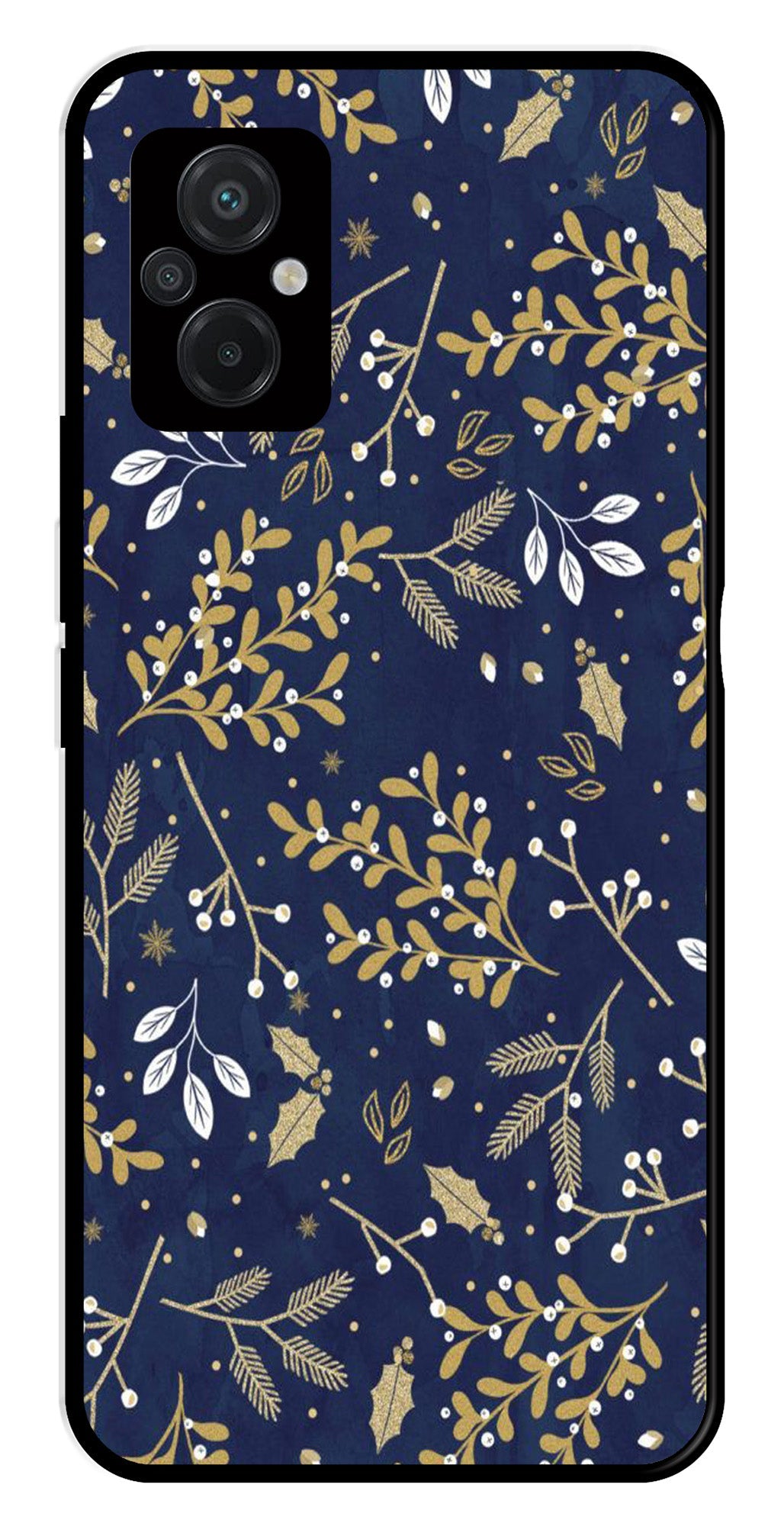 Floral Pattern Metal Mobile Case for Poco M5 (Design No -52)