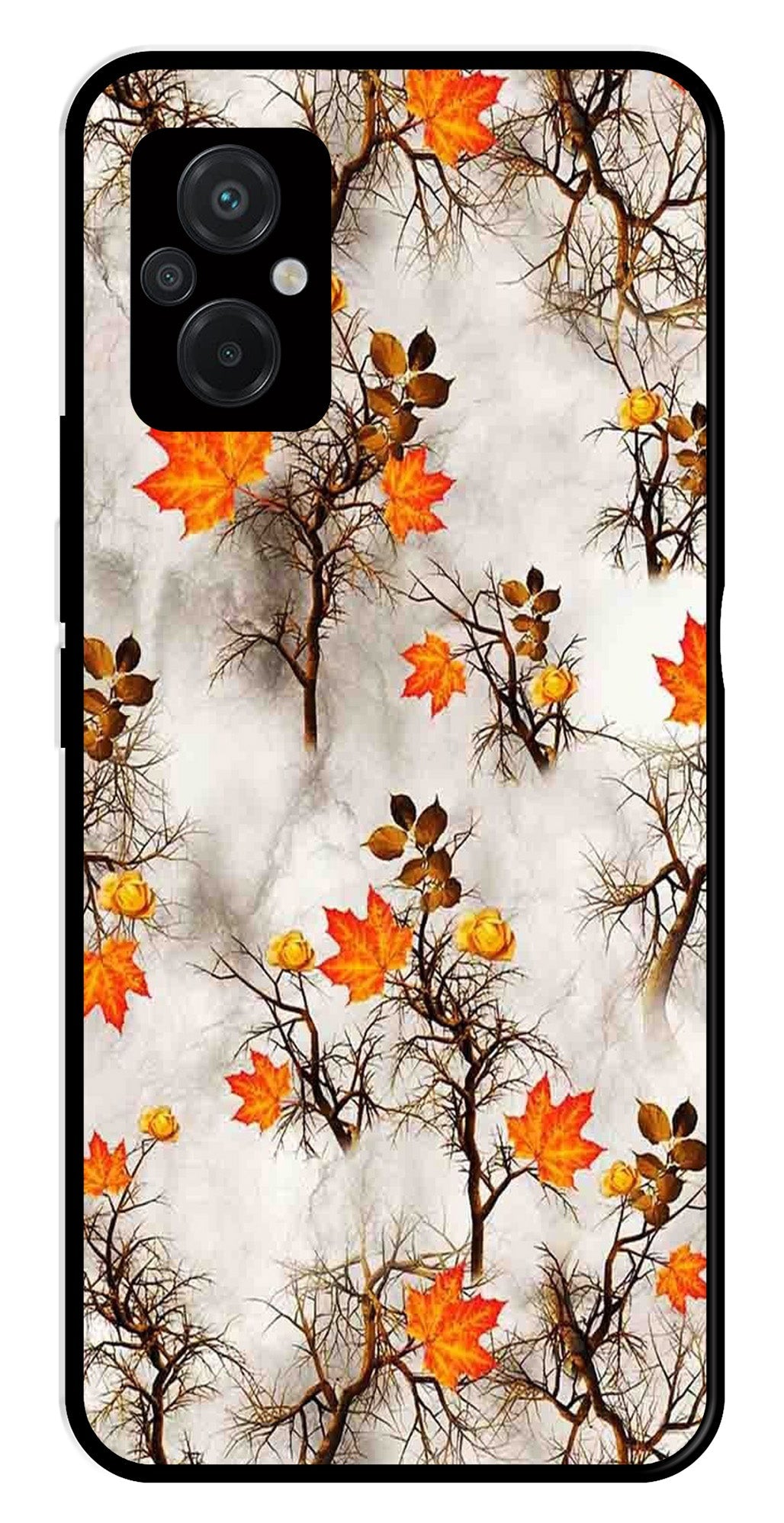 Autumn leaves Metal Mobile Case for Poco M5 (Design No -55)