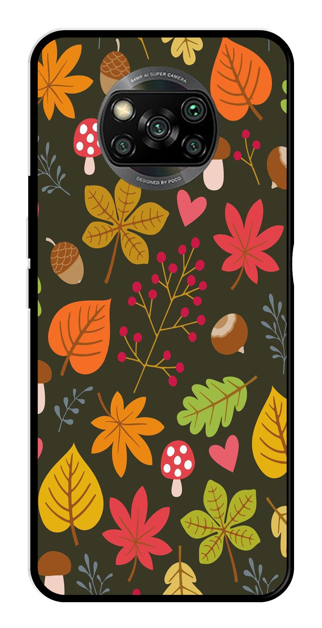 Leaves Design Metal Mobile Case for Poco X3 Pro (Design No -51)