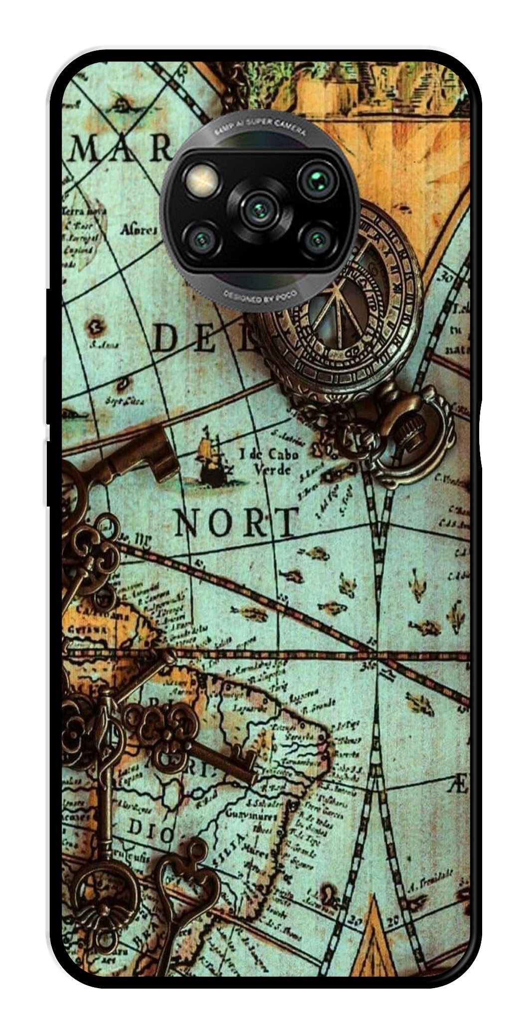 Map Design Metal Mobile Case for Poco X3 (Design No -54)