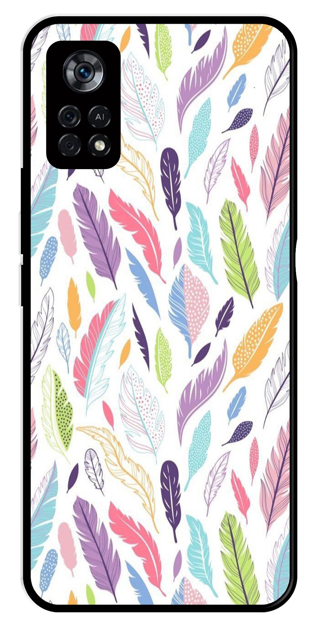 Colorful Feathers Metal Mobile Case for Poco X4 Pro Colorful Feathers Metal Mobile Case for Poco X4 Pro (Design No -06)