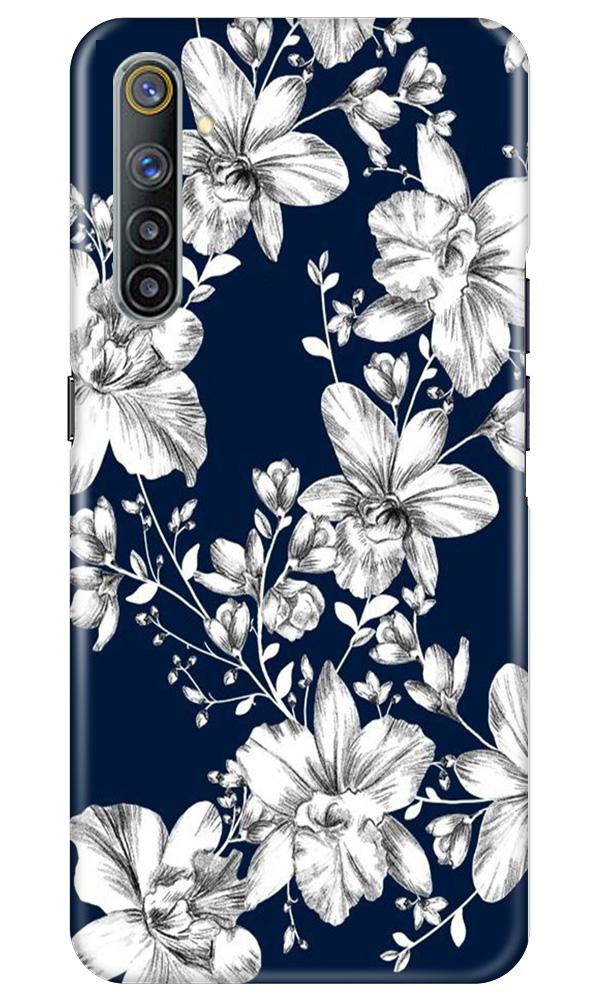 White flowers Blue Background Mobile Back Case for Realme 6 (Design - 14) White flowers Blue Background Case for Realme 6