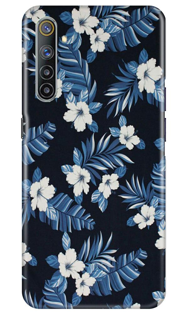 White flowers Blue Background2 Mobile Back Case for Realme 6 (Design - 15) White flowers Blue Background2 Case for Realme 6