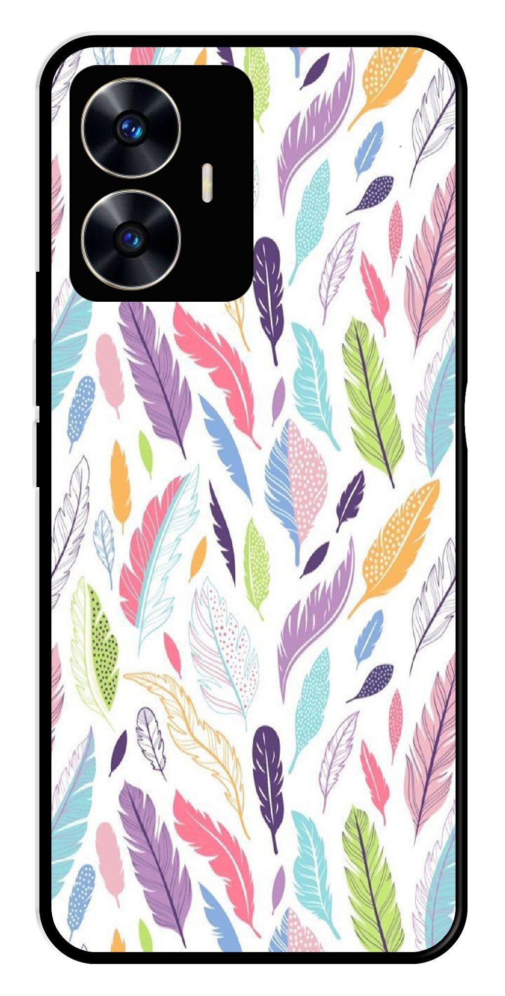 Colorful Feathers Metal Mobile Case for Realme C55 Colorful Feathers Metal Mobile Case for Realme C55 (Design No -06)