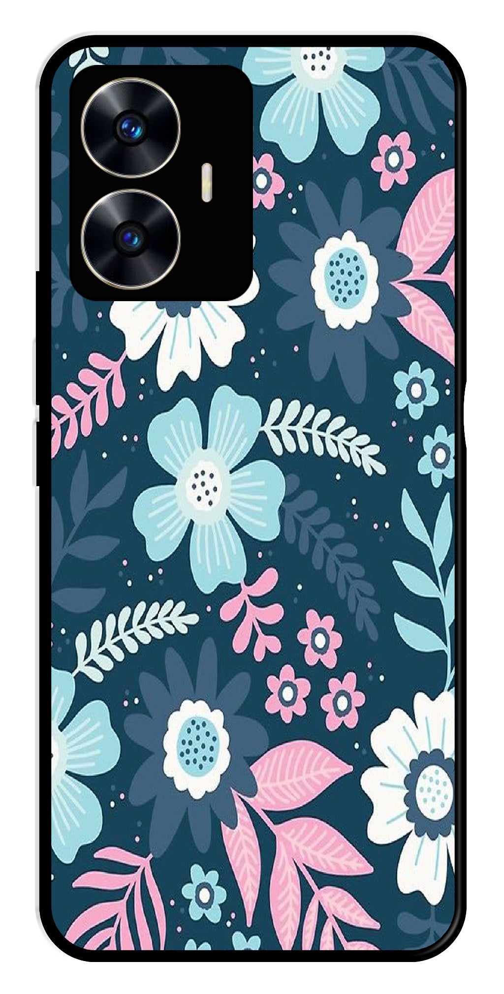Flower Leaves Design Metal Mobile Case for Realme C55 (Design No -50)