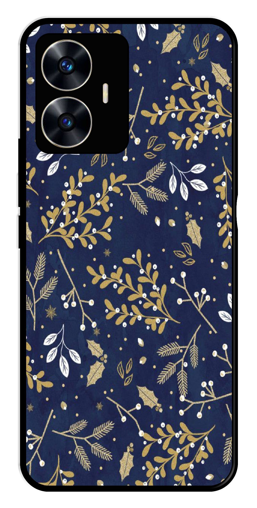 Floral Pattern Metal Mobile Case for Realme C55 (Design No -52)
