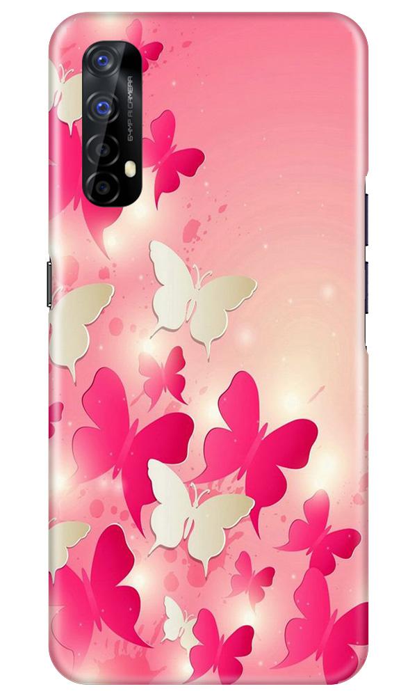 White Pick Butterflies Mobile Back Case for Realme 7 (Design - 28) White Pick Butterflies Case for Realme 7