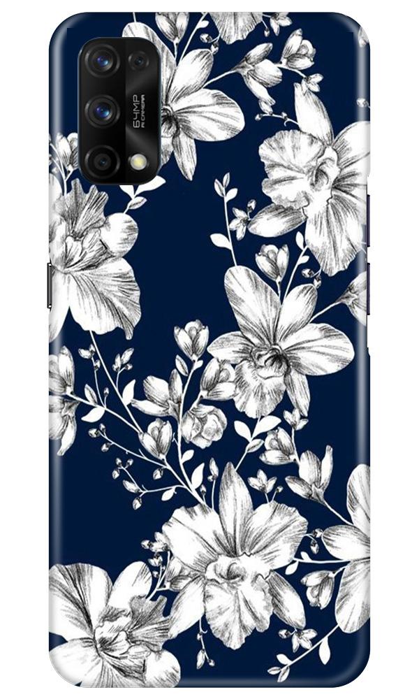 White flowers Blue Background Mobile Back Case for Realme 7 Pro (Design - 14) White flowers Blue Background Case for Realme 7 Pro