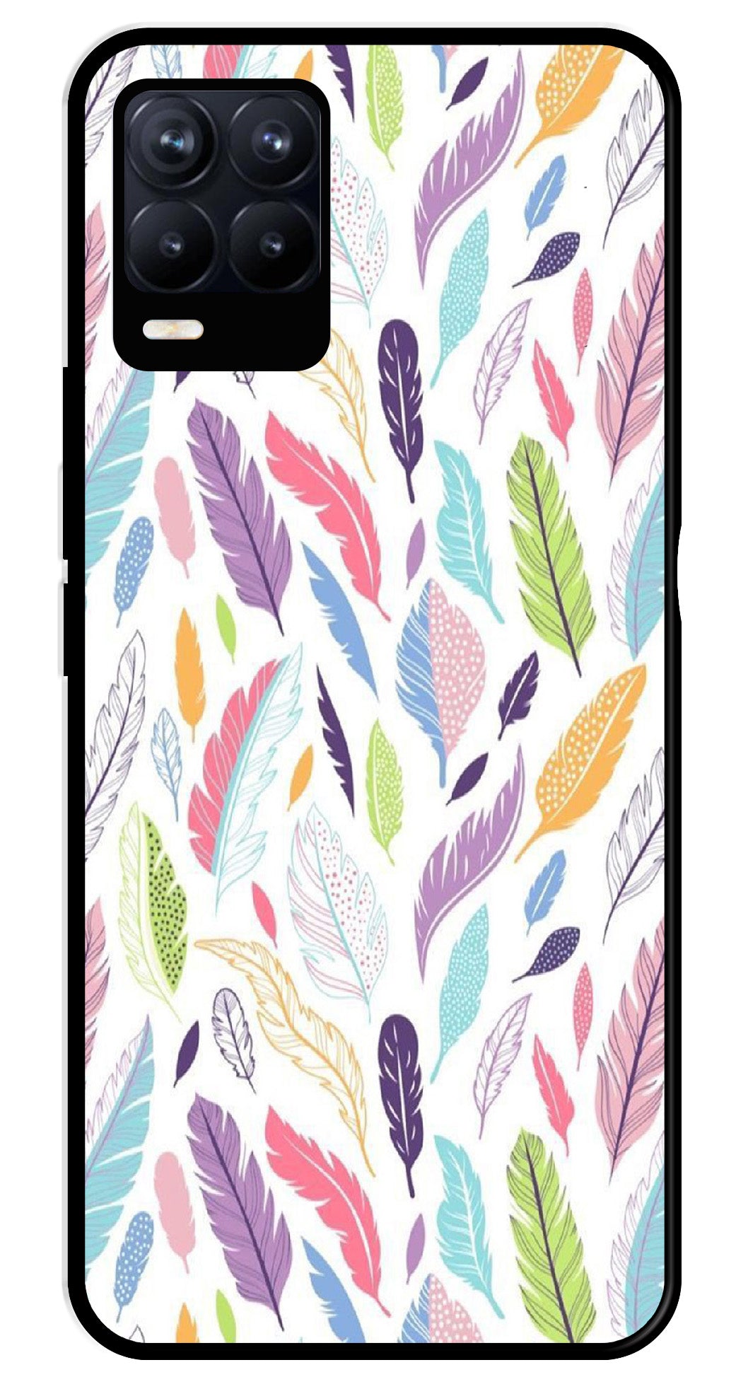 Colorful Feathers Metal Mobile Case for Realme 8 4G Colorful Feathers Metal Mobile Case for Realme 8 4G (Design No -06)