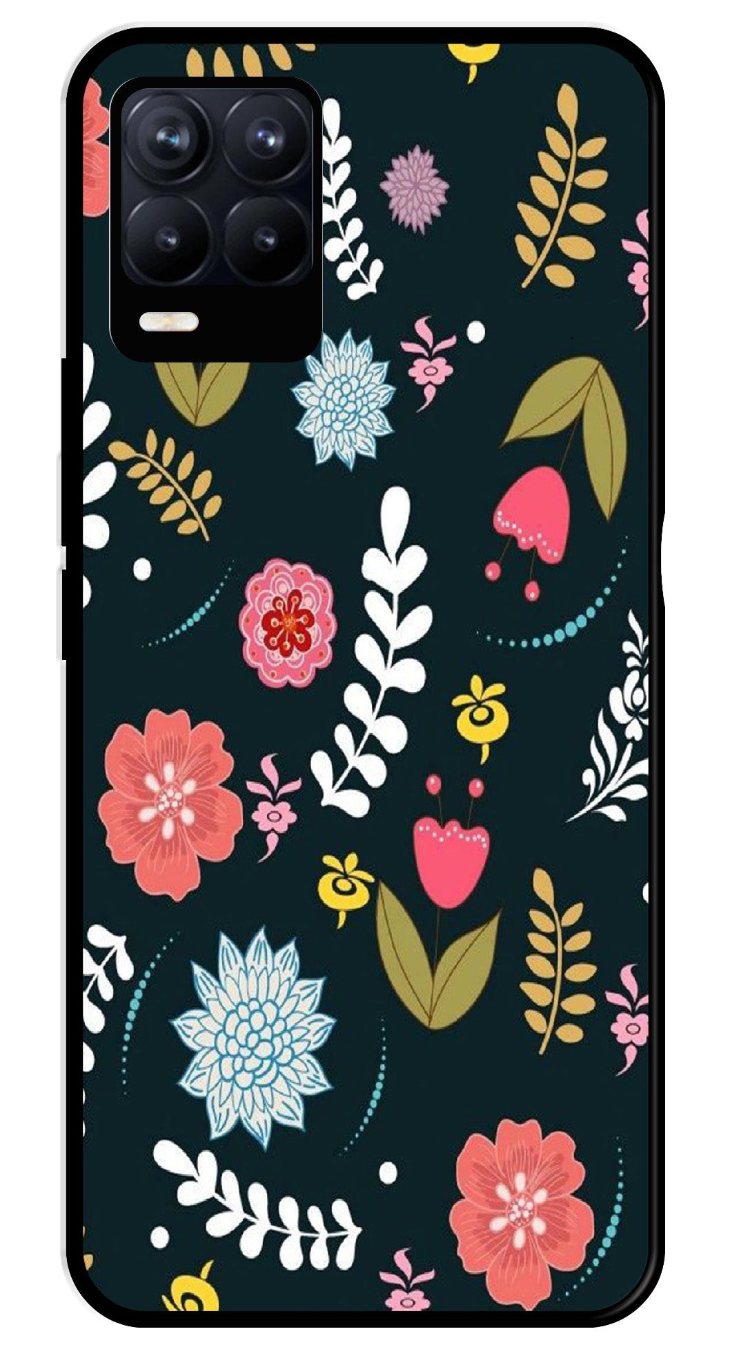 Floral Pattern2 Metal Mobile Case for Realme 8 4G Floral Pattern2 Metal Mobile Case for Realme 8 4G (Design No -12)