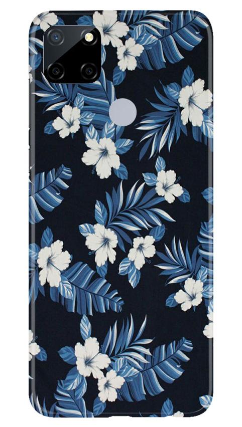 White flowers Blue Background2 Mobile Back Case for Realme Narzo 30a (Design - 15) White flowers Blue Background2 Case for Realme Narzo 30a