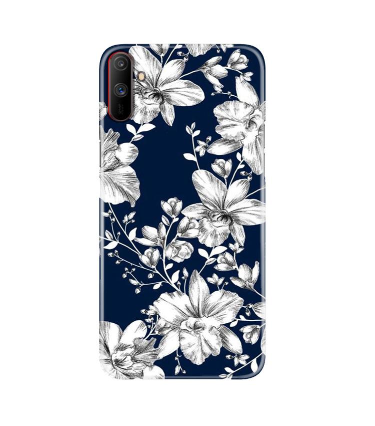 White flowers Blue Background Mobile Back Case for Realme C3 (Design - 14) White flowers Blue Background Case for Realme C3