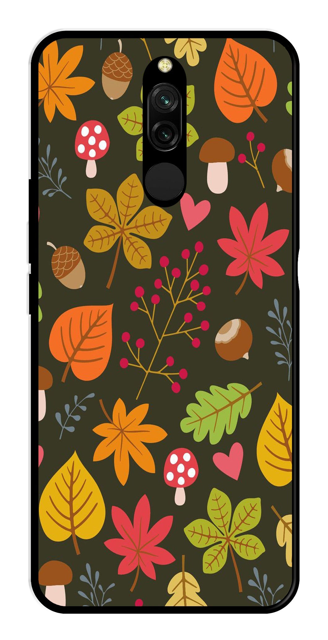 Leaves Design Metal Mobile Case for Redmi 8 (Design No -51)