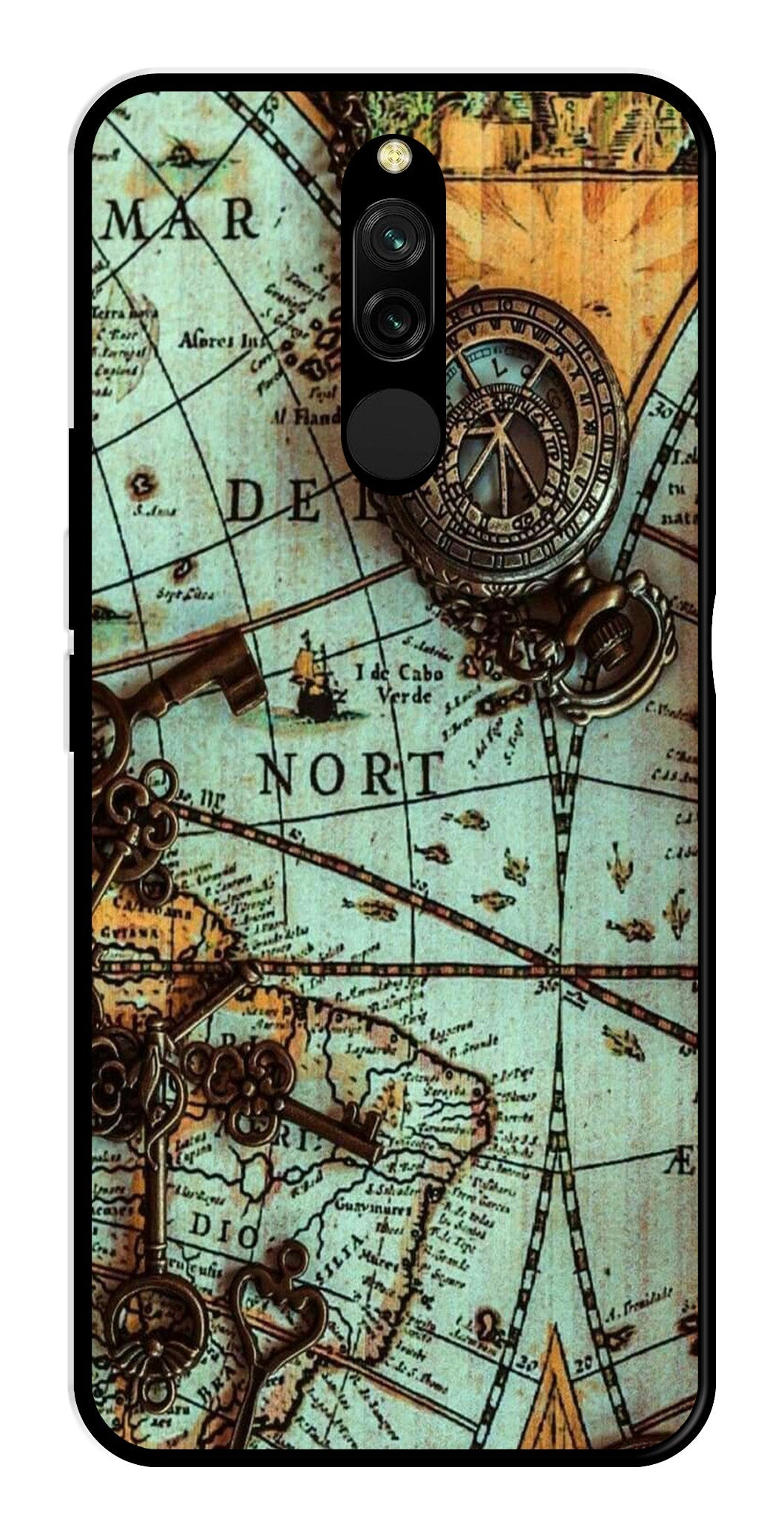 Map Design Metal Mobile Case for Redmi 8 (Design No -54)