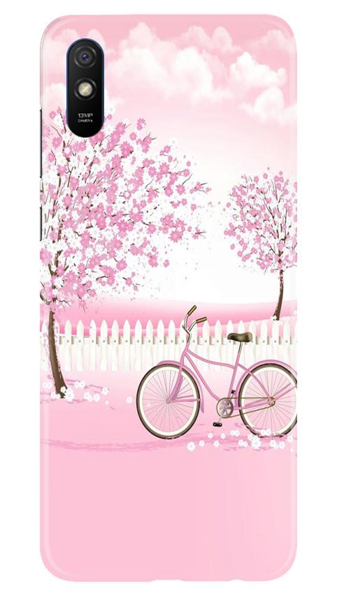 Pink Flowers Cycle Mobile Back Case for Xiaomi Redmi 9a (Design - 102) Pink Flowers Cycle Case for Xiaomi Redmi 9a (Design - 102)