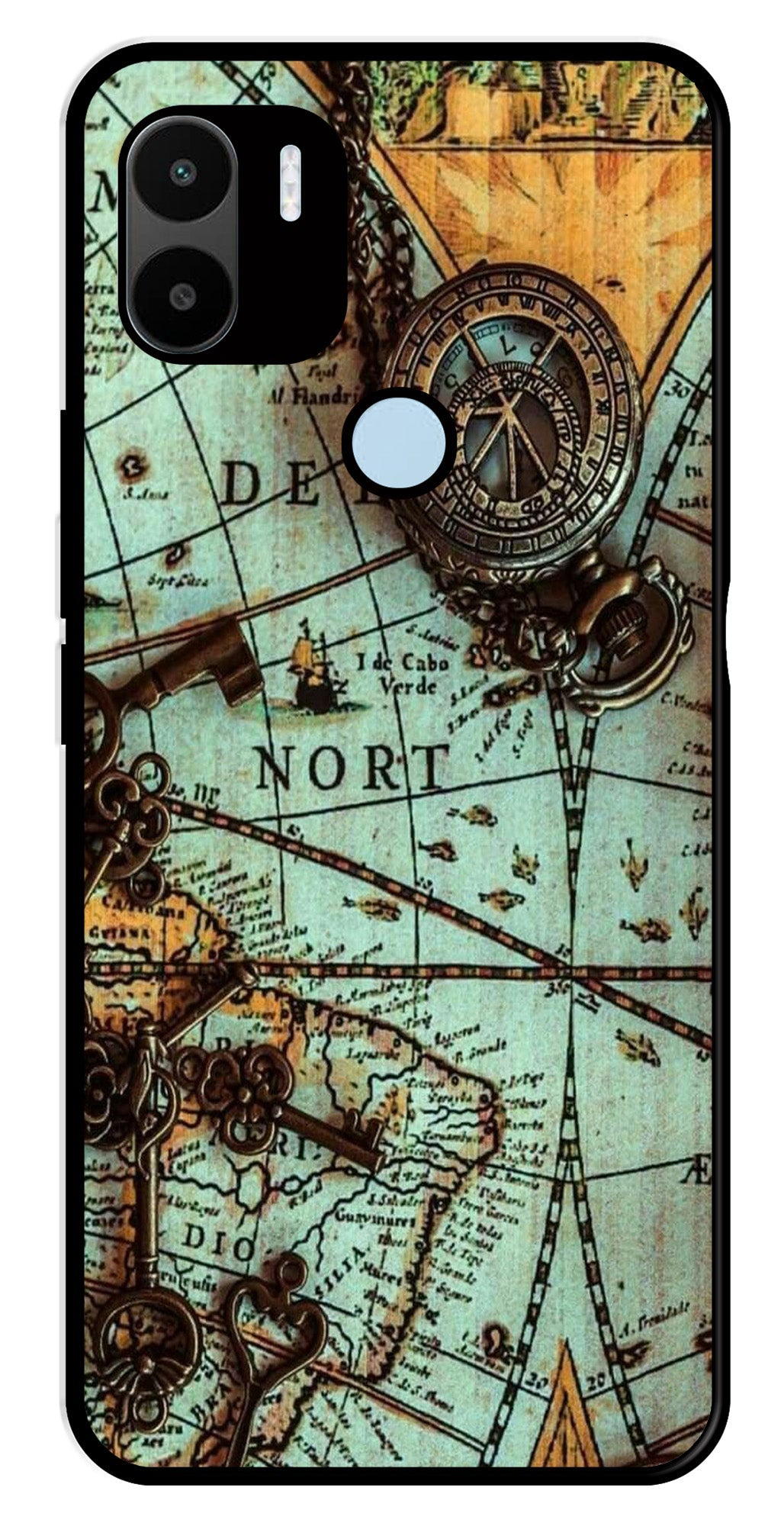 Map Design Metal Mobile Case for Redmi C50 (Design No -54)