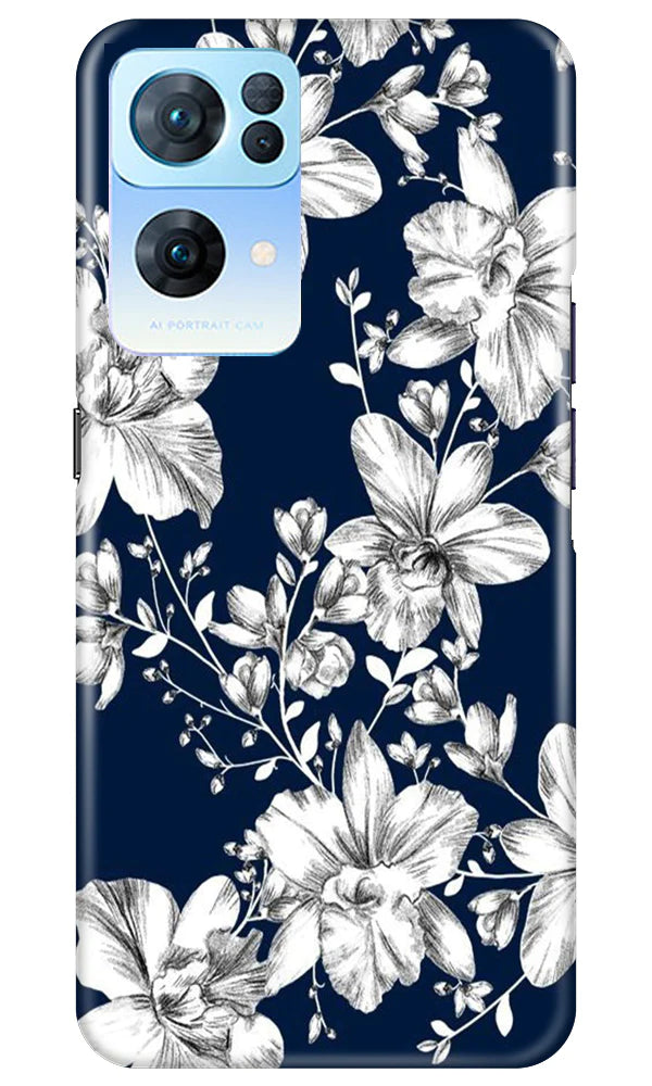 White flowers Blue Background Mobile Back Case for Oppo Reno 7 Pro 5G (Design - 14) White flowers Blue Background Case for Oppo Reno 7 Pro 5G