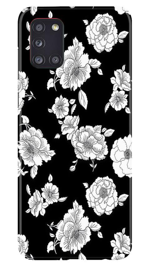 White flowers Black Background Mobile Back Case for Samsung Galaxy A31 (Design - 9) White flowers Black Background Case for Samsung Galaxy A31