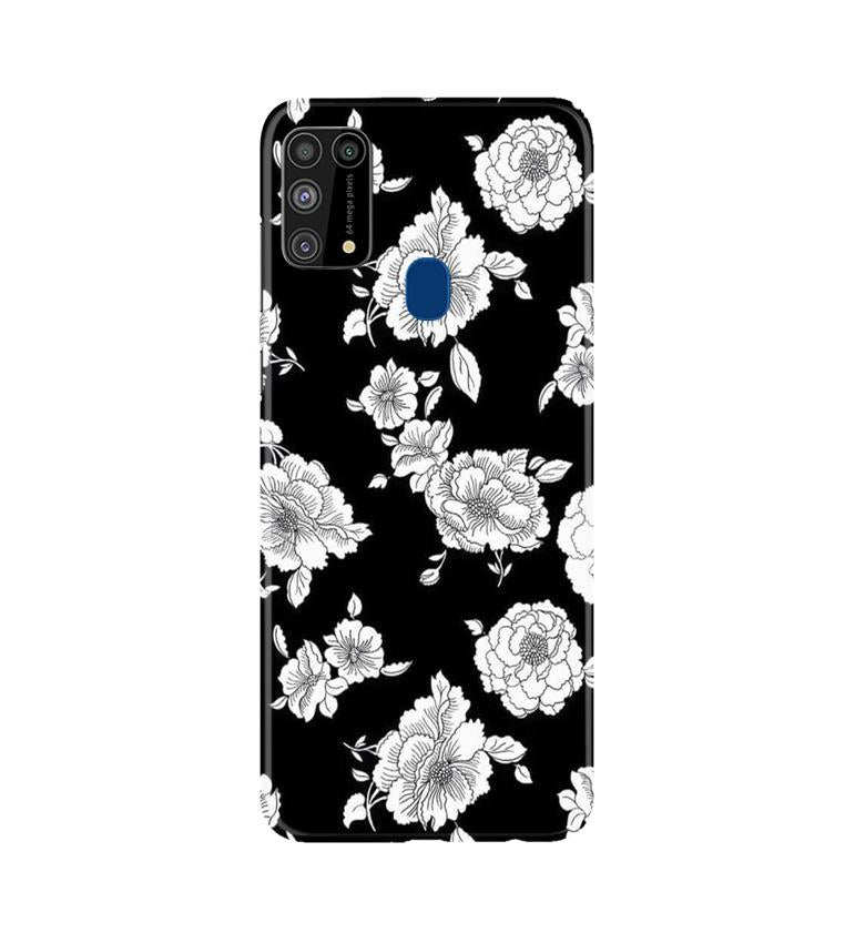 White flowers Black Background Mobile Back Case for Samsung Galaxy M31 (Design - 9) White flowers Black Background Case for Samsung Galaxy M31