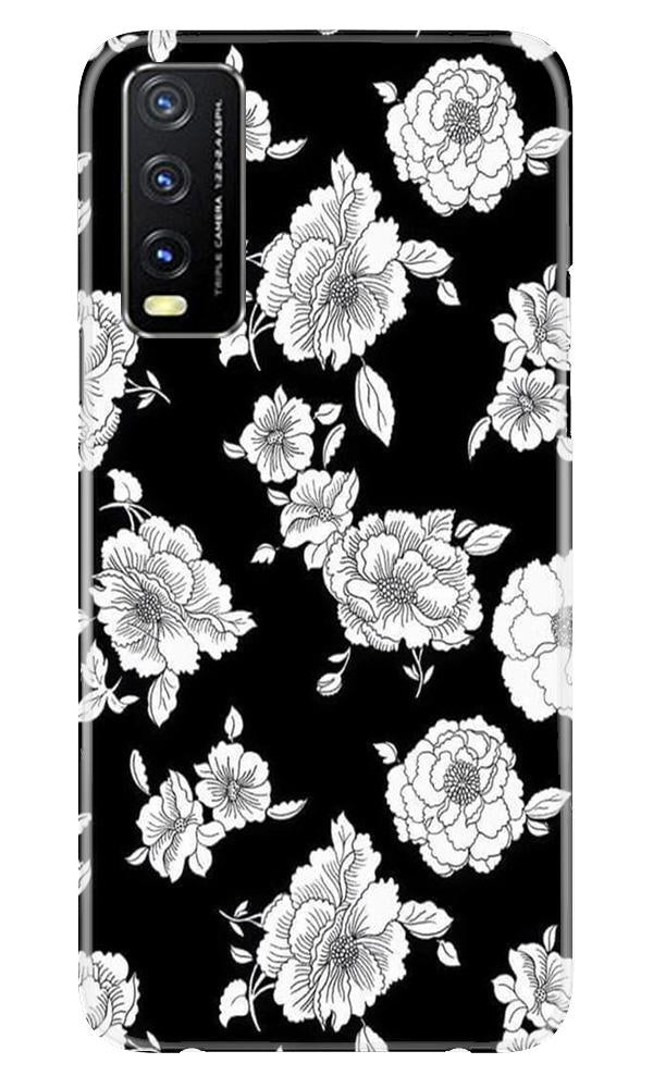 White flowers Black Background Mobile Back Case for Vivo Y20 (Design - 9) White flowers Black Background Case for Vivo Y20