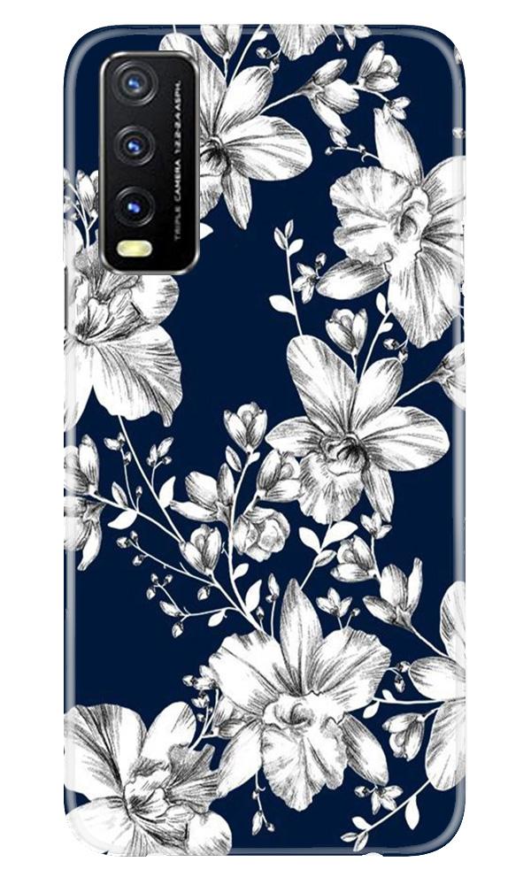 White flowers Blue Background Mobile Back Case for Vivo Y20 (Design - 14) White flowers Blue Background Case for Vivo Y20