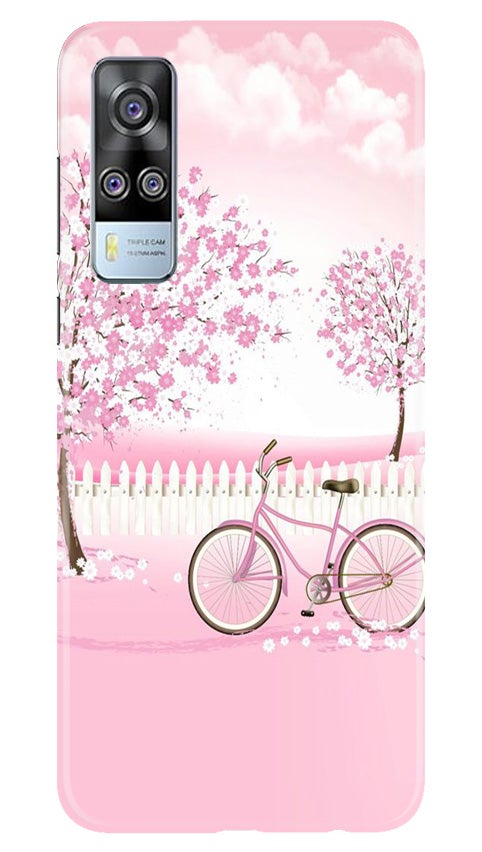 Pink Flowers Cycle Mobile Back Case for Vivo Y53s (Design - 102) Pink Flowers Cycle Case for Vivo Y53s (Design - 102)