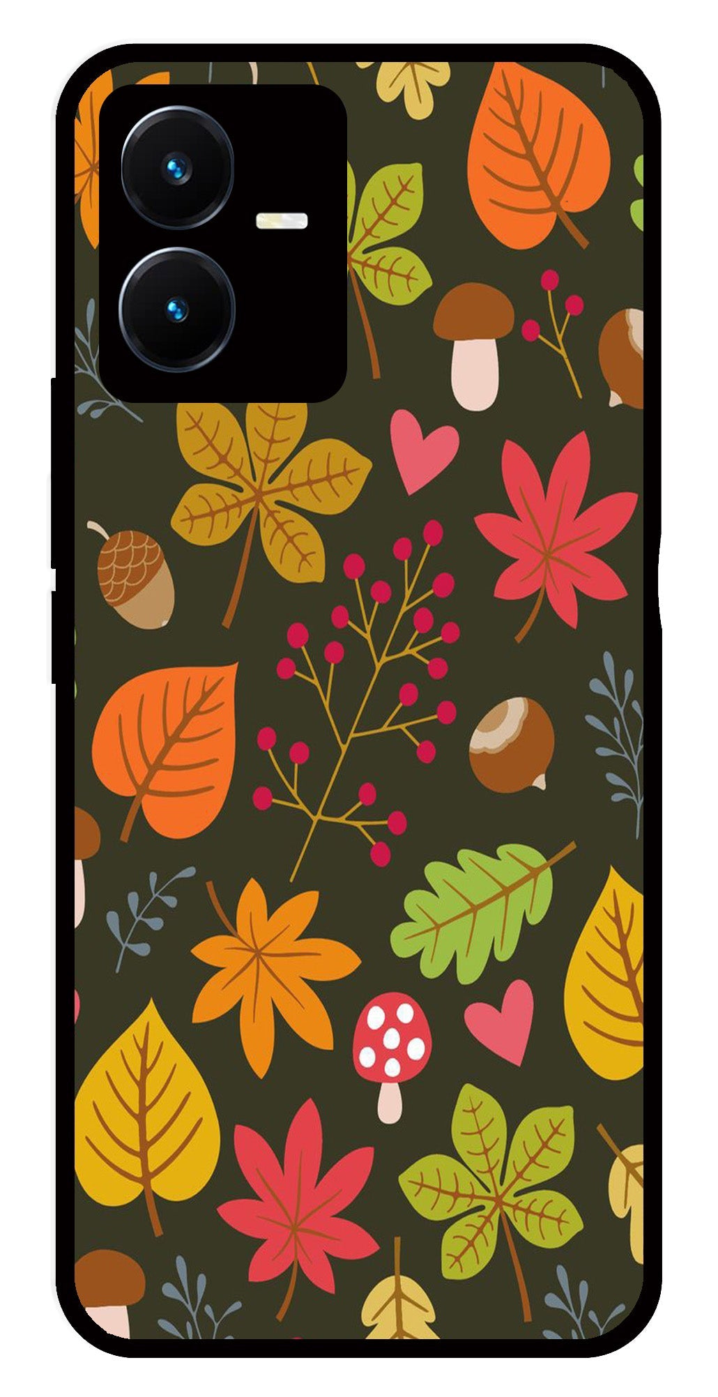 Leaves Design Metal Mobile Case for Vivo Y22s (Design No -51)