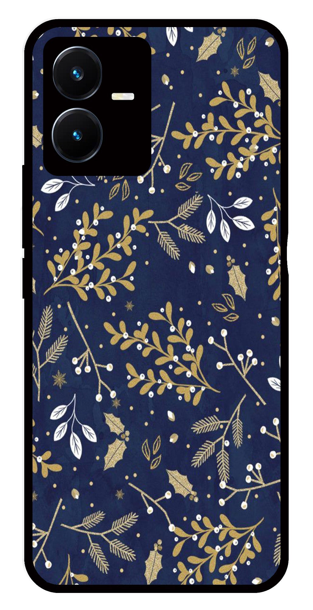 Floral Pattern Metal Mobile Case for Vivo Y22s (Design No -52)