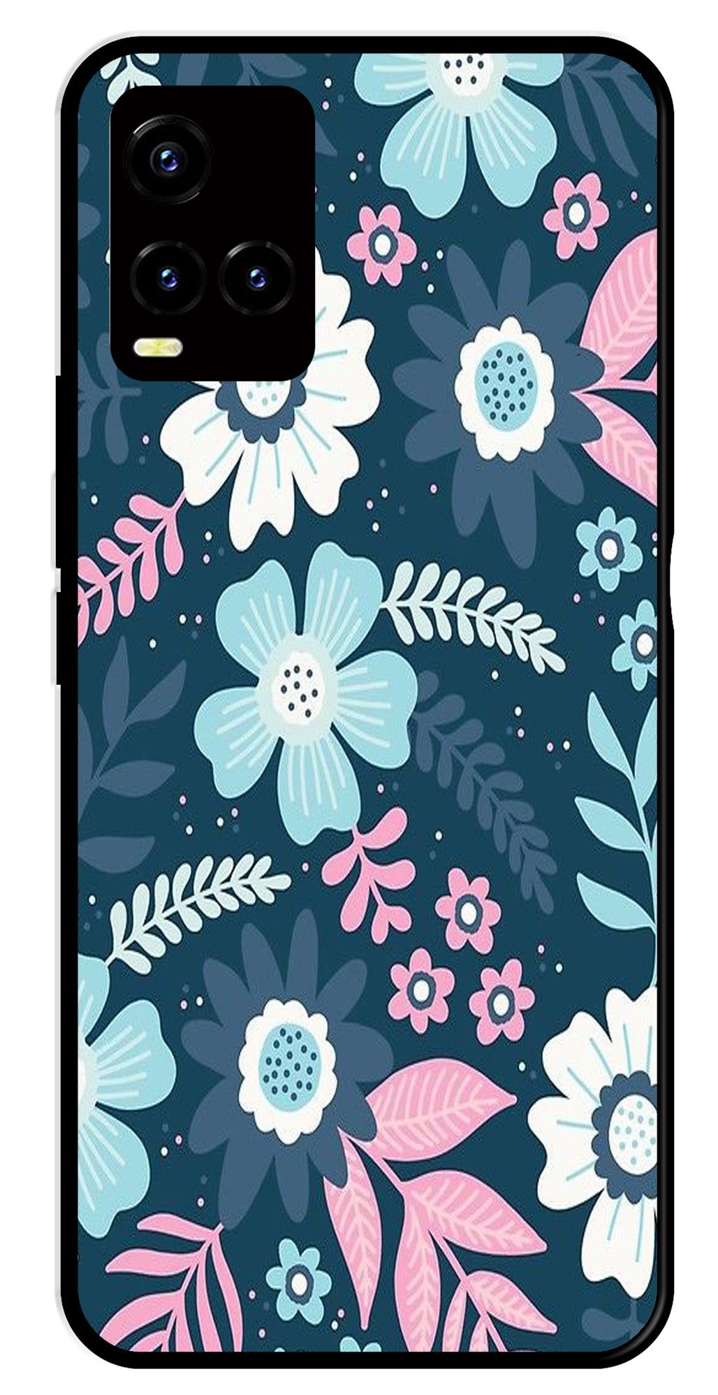 Flower Leaves Design Metal Mobile Case for Vivo Y33s (Design No -50)