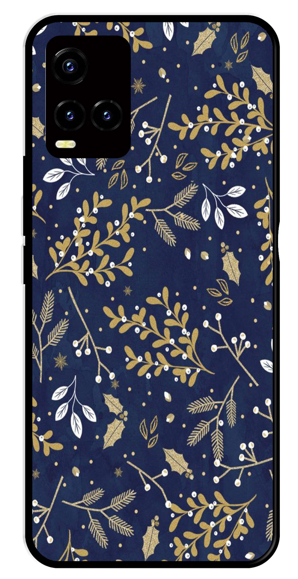 Floral Pattern Metal Mobile Case for Vivo Y33s (Design No -52)