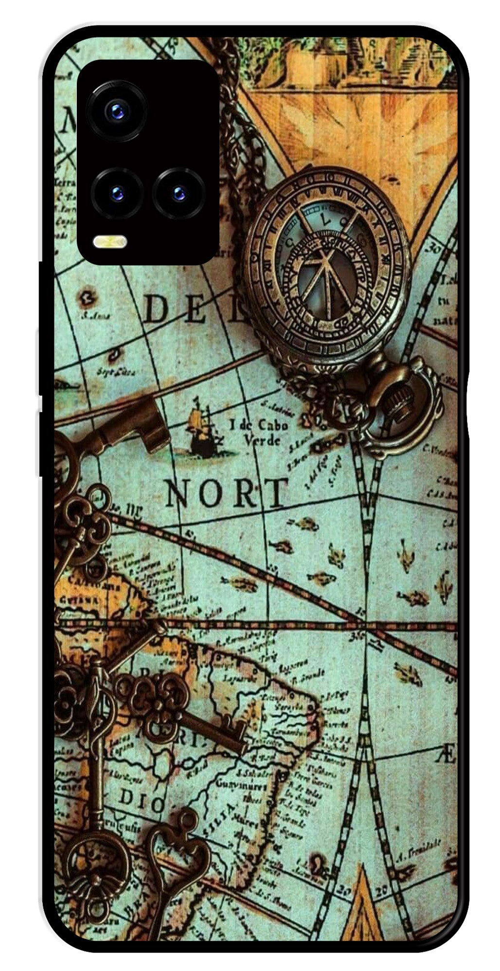 Map Design Metal Mobile Case for Vivo Y33s (Design No -54)