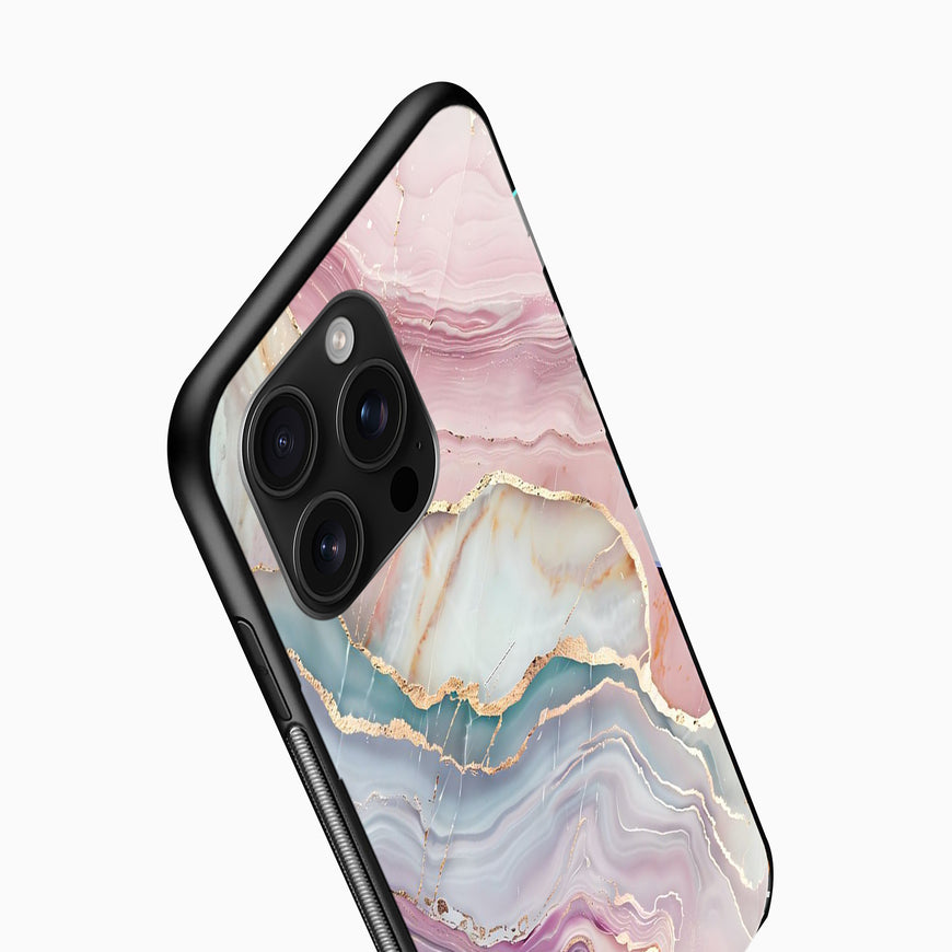 Phone case with a marble design on a white background