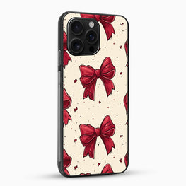 Phone case with red bow pattern on a beige background