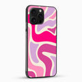Phone case with pink and purple abstract pattern on a white background