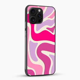 Phone case with pink and purple abstract pattern on a white background