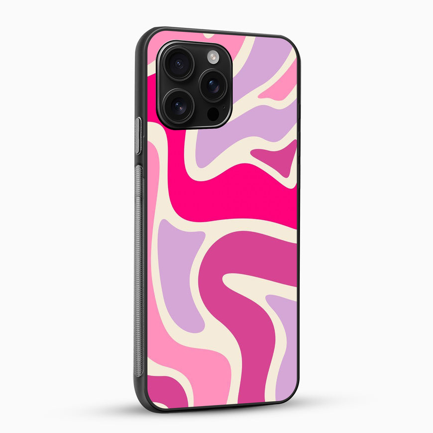 Phone case with pink and purple abstract pattern on a white background