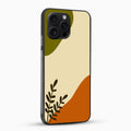 Phone case with abstract design on a beige and brown background