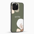 Phone case with floral design and 'Good Vibes' text on a green background