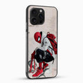 Phone case with an illustration of a character in a hoodie and red shoes on a white background