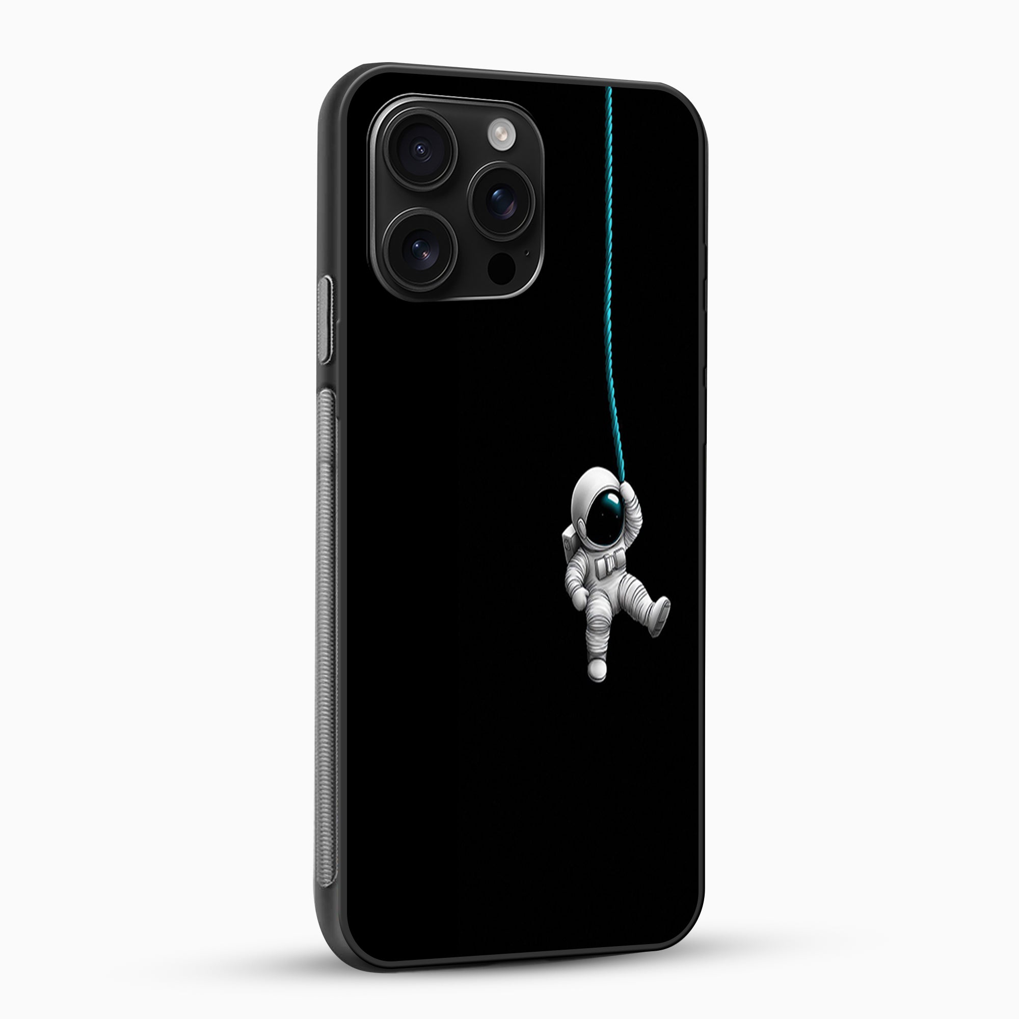 Phone case with an astronaut design on a black background