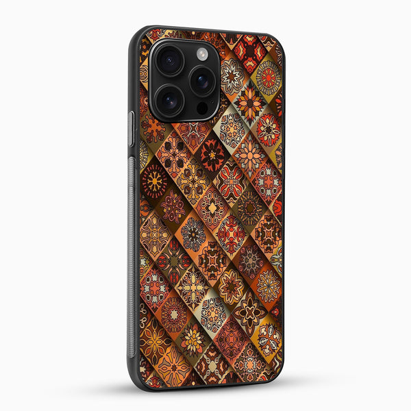 Phone case with a geometric pattern on a white background