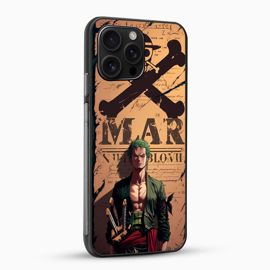 Phone case with a character design and 'Mar Bloon' text on a brown background