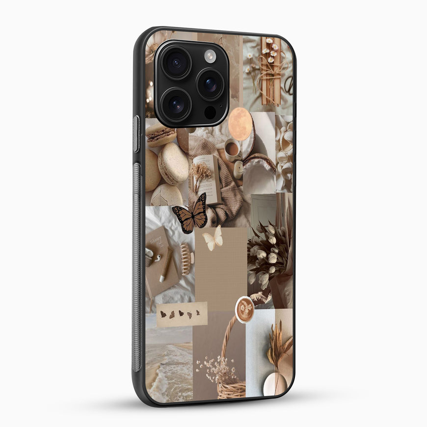 Phone case with nature-themed collage design on a white background