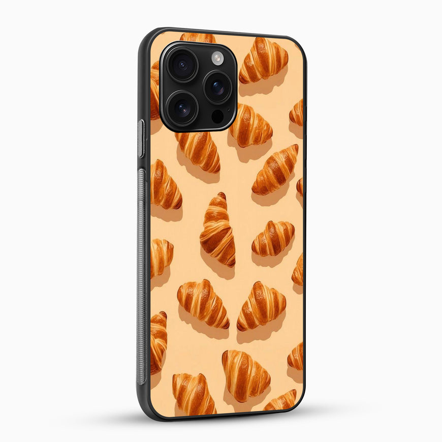 Phone case with croissant pattern on a beige background