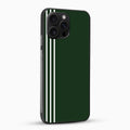 Green phone case with white stripes on a white background