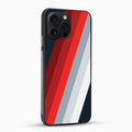 Phone case with red, white, and black striped design on a white background