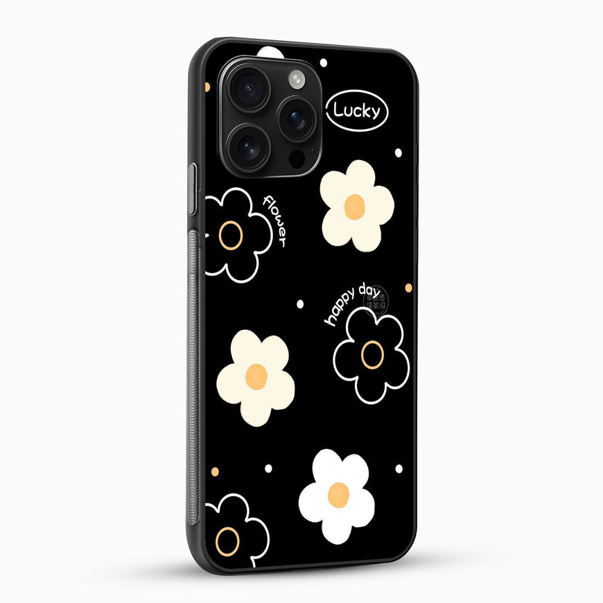 Phone case with floral design on a black background