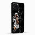 Phone case with character design on a black background