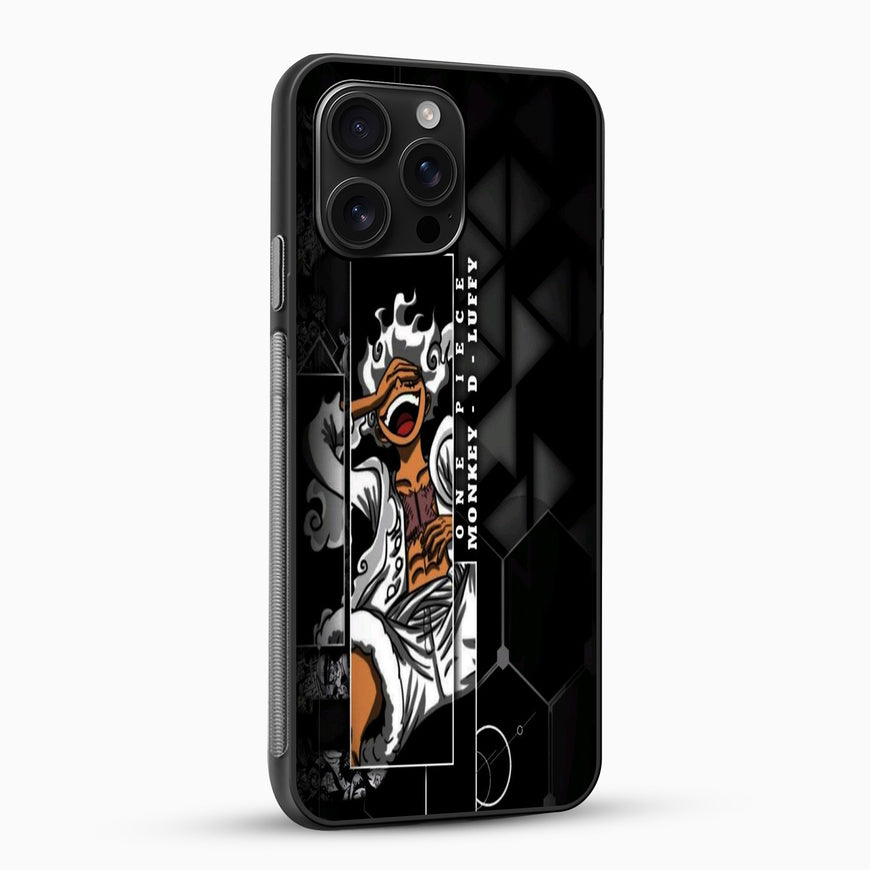 Phone case with character design on a black background